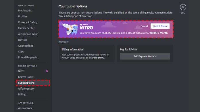 cancel discord nitro